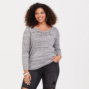 Torrid marled Heather grey beaded sweater